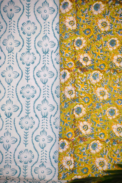 All-over Hand Block Printed Cotton Suit With Malmal Dupatta