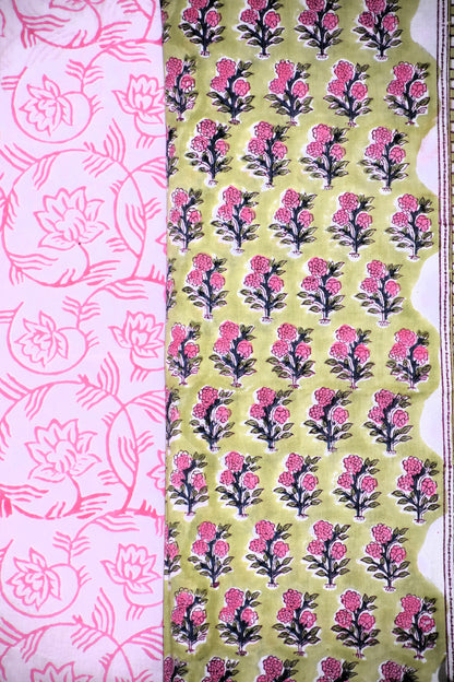 Small Floral Buti Hand Block Printed Cotton Suit With Malmal Dupatta