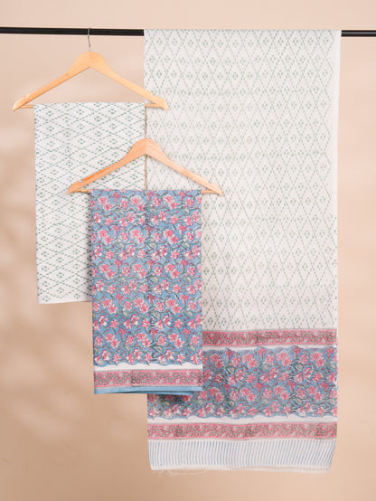 All-over Hand Block Printed Cotton Suit With Malmal Dupatta