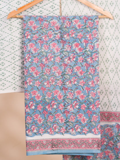 All-over Hand Block Printed Cotton Suit With Malmal Dupatta