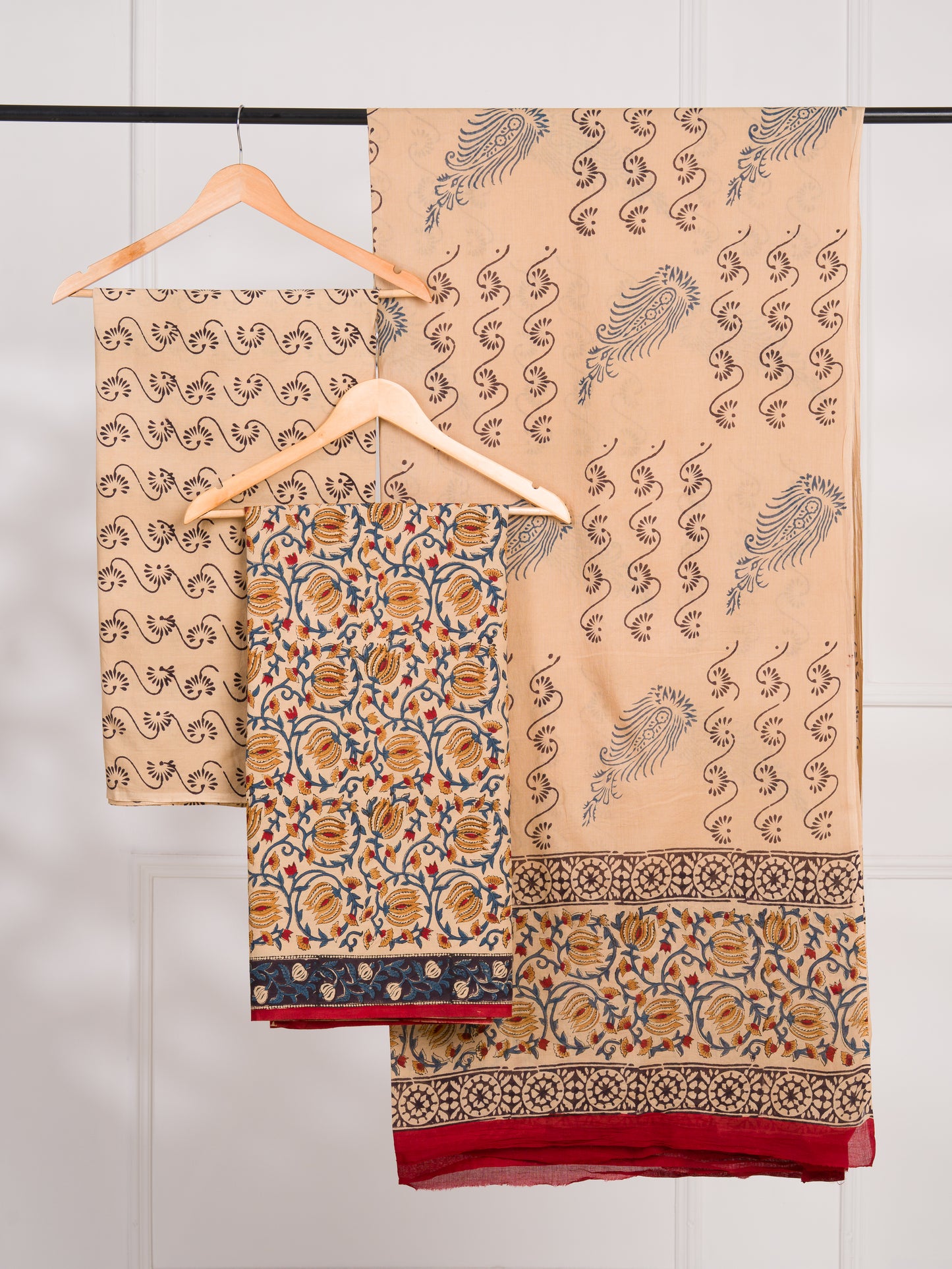 Kalamkaari Hand Block Printed Cotton Suit and Malmal Dupatta