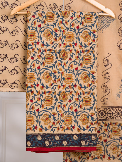 Kalamkaari Hand Block Printed Cotton Suit and Malmal Dupatta