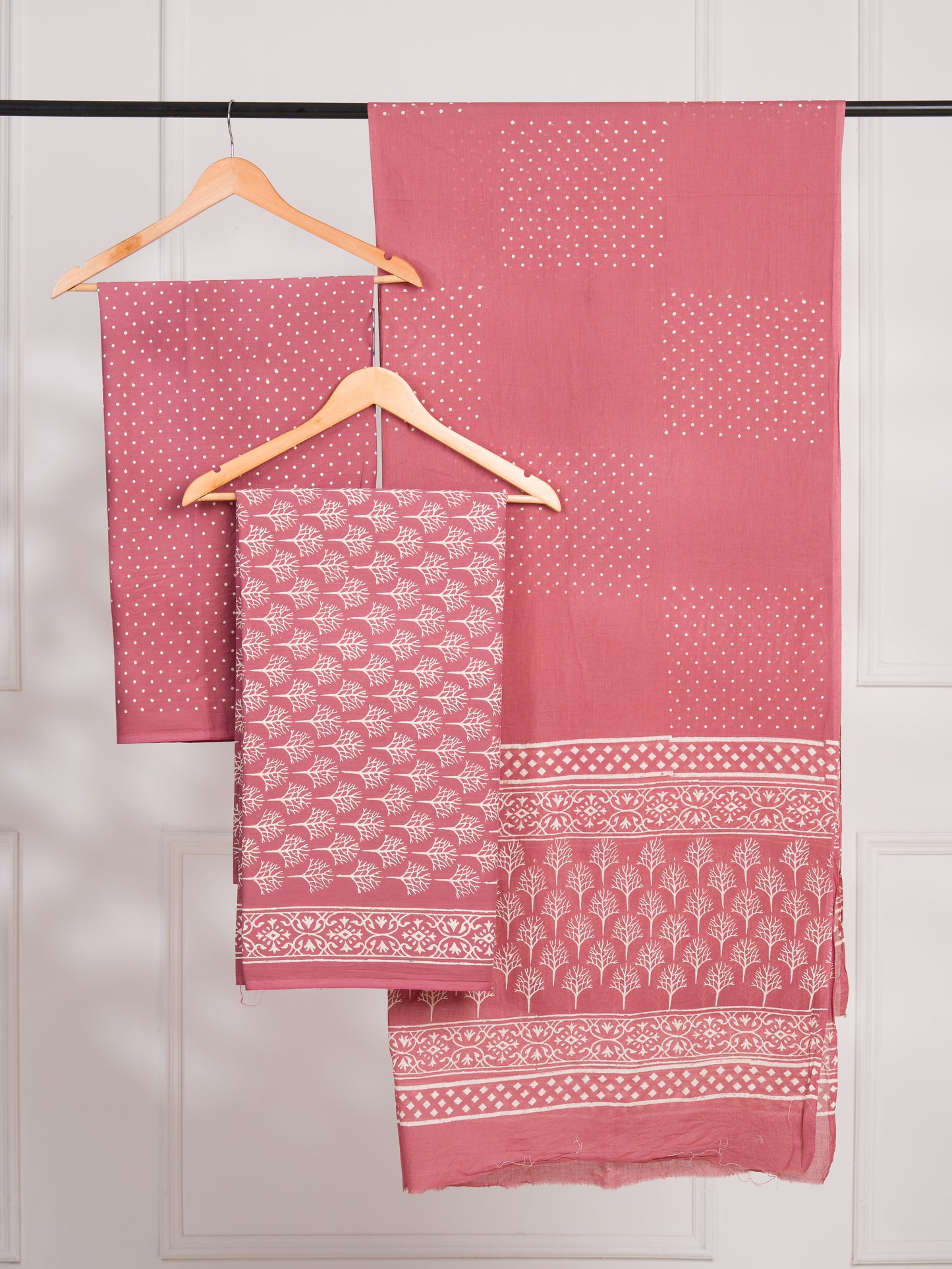 Hand Block Printed Cotton Suit With Malmal Dupatta