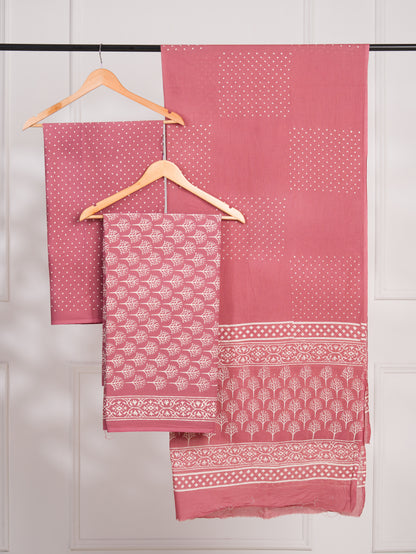 Hand Block Printed Cotton Suit With Malmal Dupatta