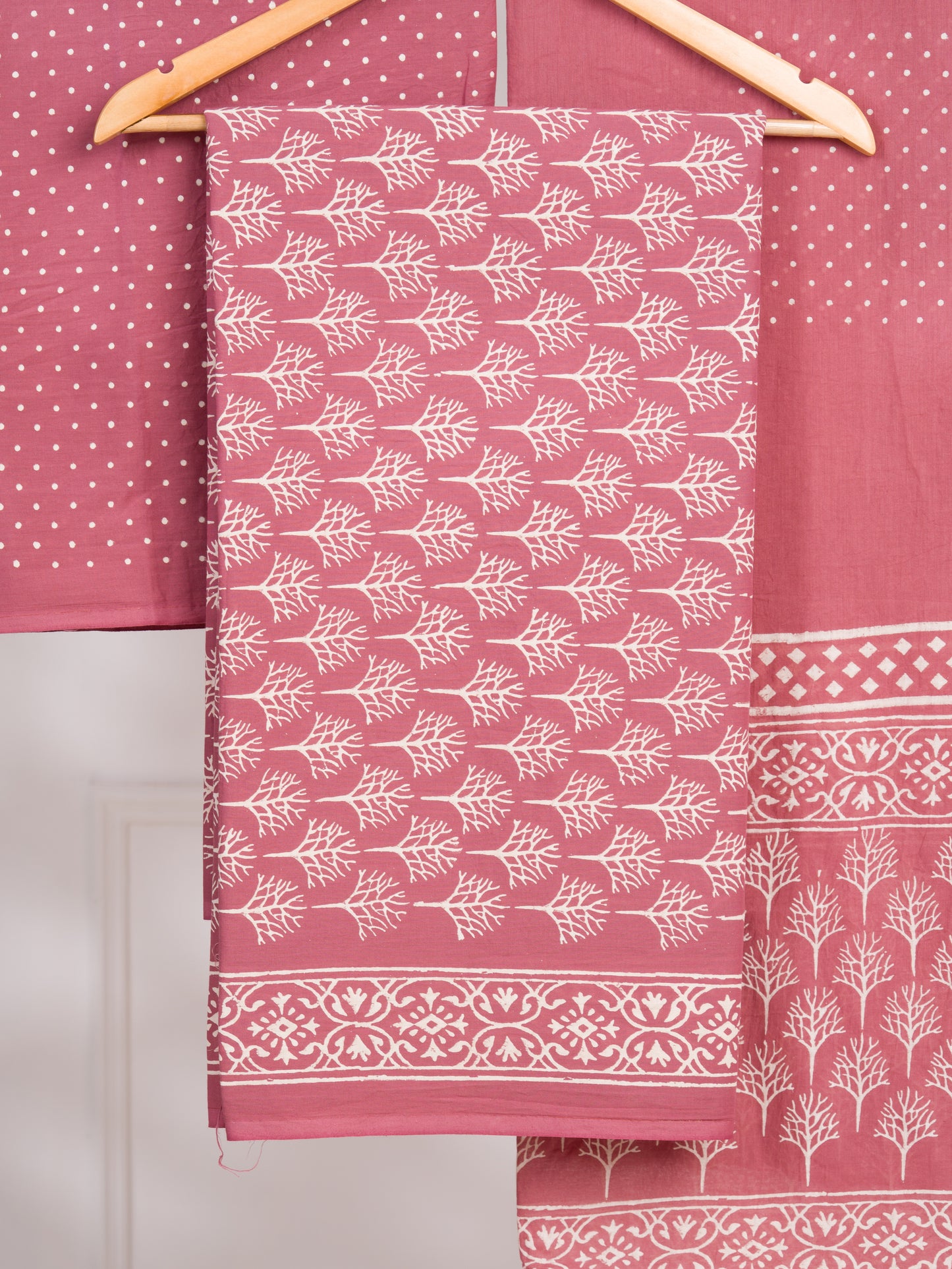 Hand Block Printed Cotton Suit With Malmal Dupatta
