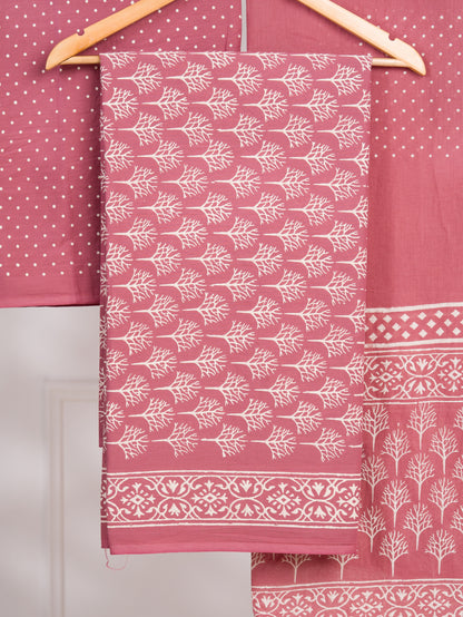 Hand Block Printed Cotton Suit With Malmal Dupatta