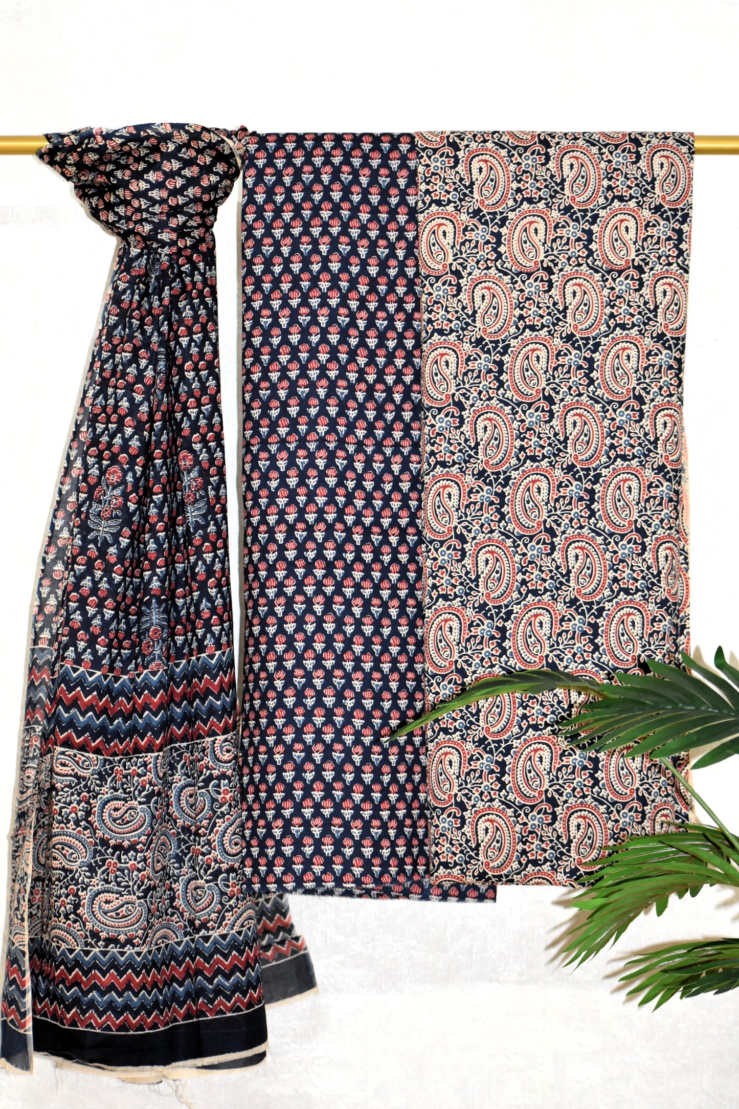 Blue Paisley Ajrak Printed Unstitched Cotton Suit Set