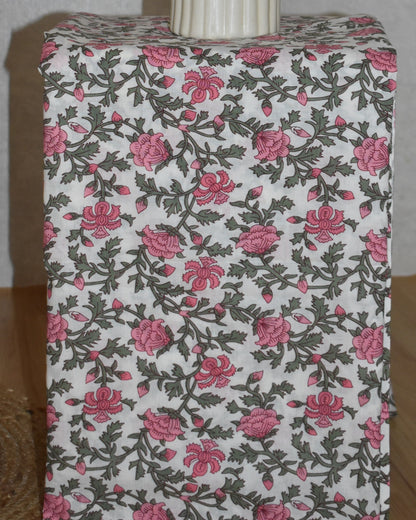 Pink Floral Jaipuri Printed Unstitched Cotton Suit Set with malmal dupatta