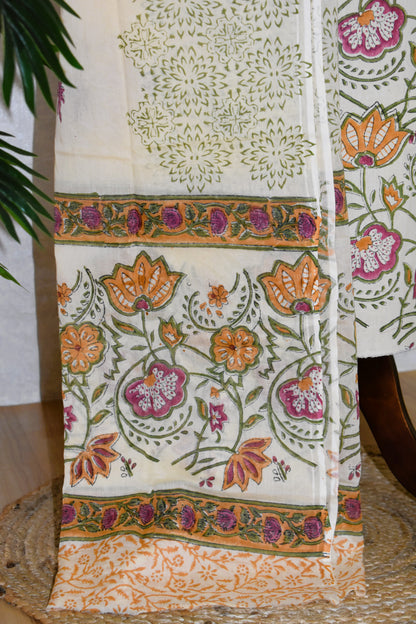 All-over Jaal Hand Block Printed Cotton Suit with Malmal Dupatta