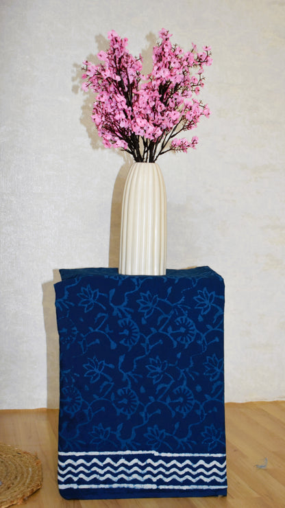 (Indigo) Block Printed Cotton Suit With All-over Buti Malmal Dupatta