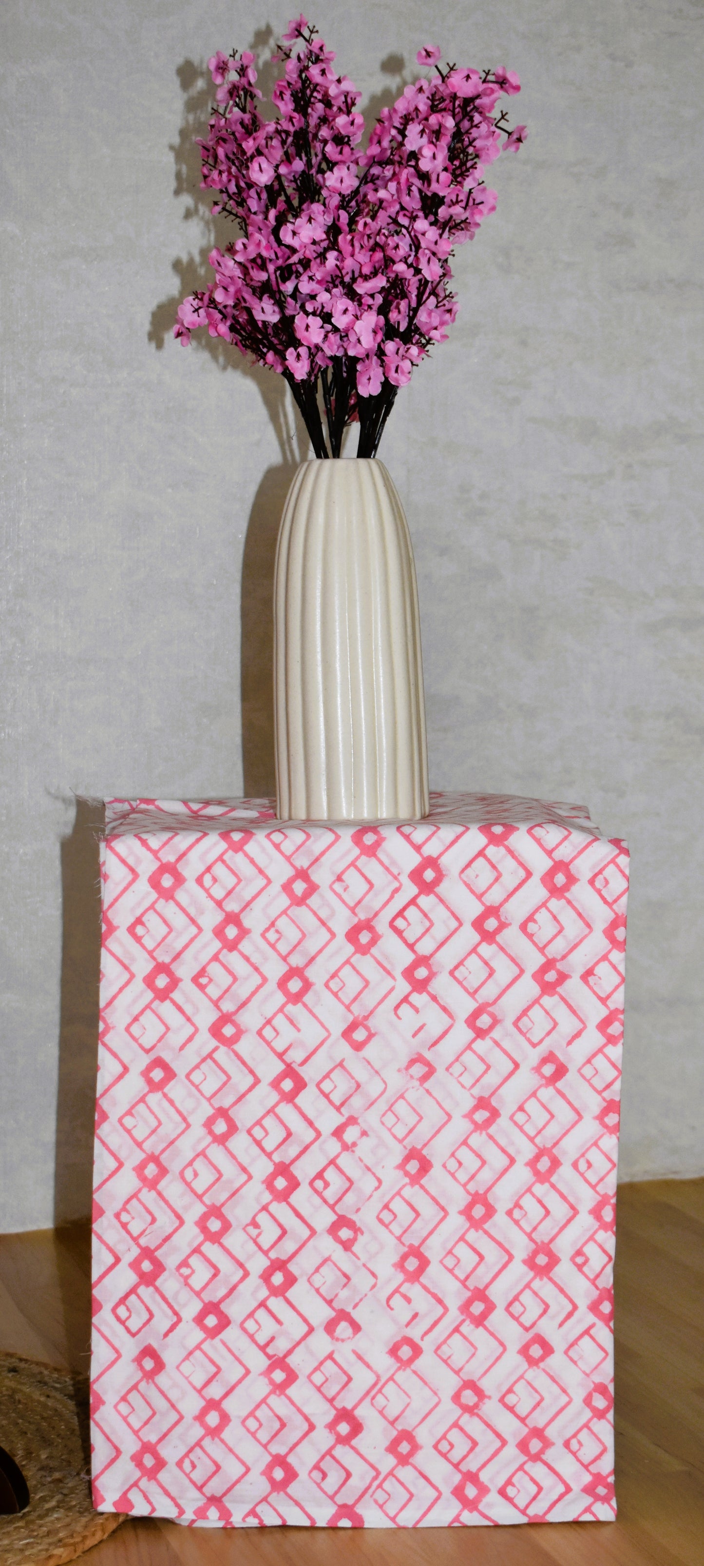 Pink  All-over Paisley Design Hand Block Printed Cotton Suit with Malmal Dupatta