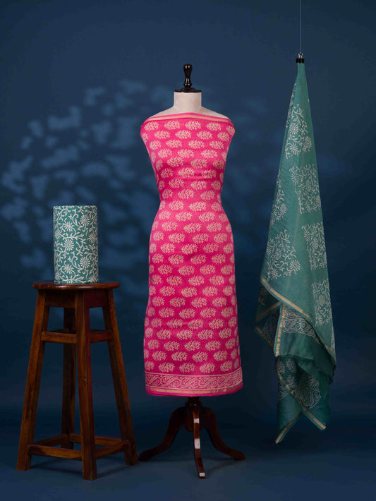 Timeless Chanderi Silk Suit with Sanganeri Print