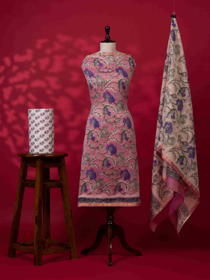 Dusty Pink Timeless Chanderi Silk Suit with Floral Sanganeri Print