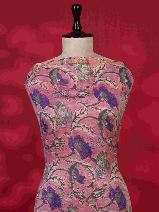 Dusty Pink Timeless Chanderi Silk Suit with Floral Sanganeri Print