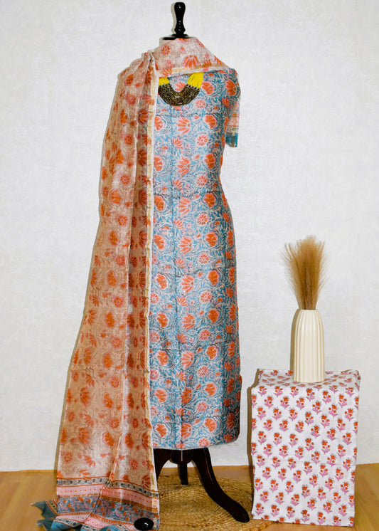 Timeless Chanderi Silk Suit with Sanganeri Print