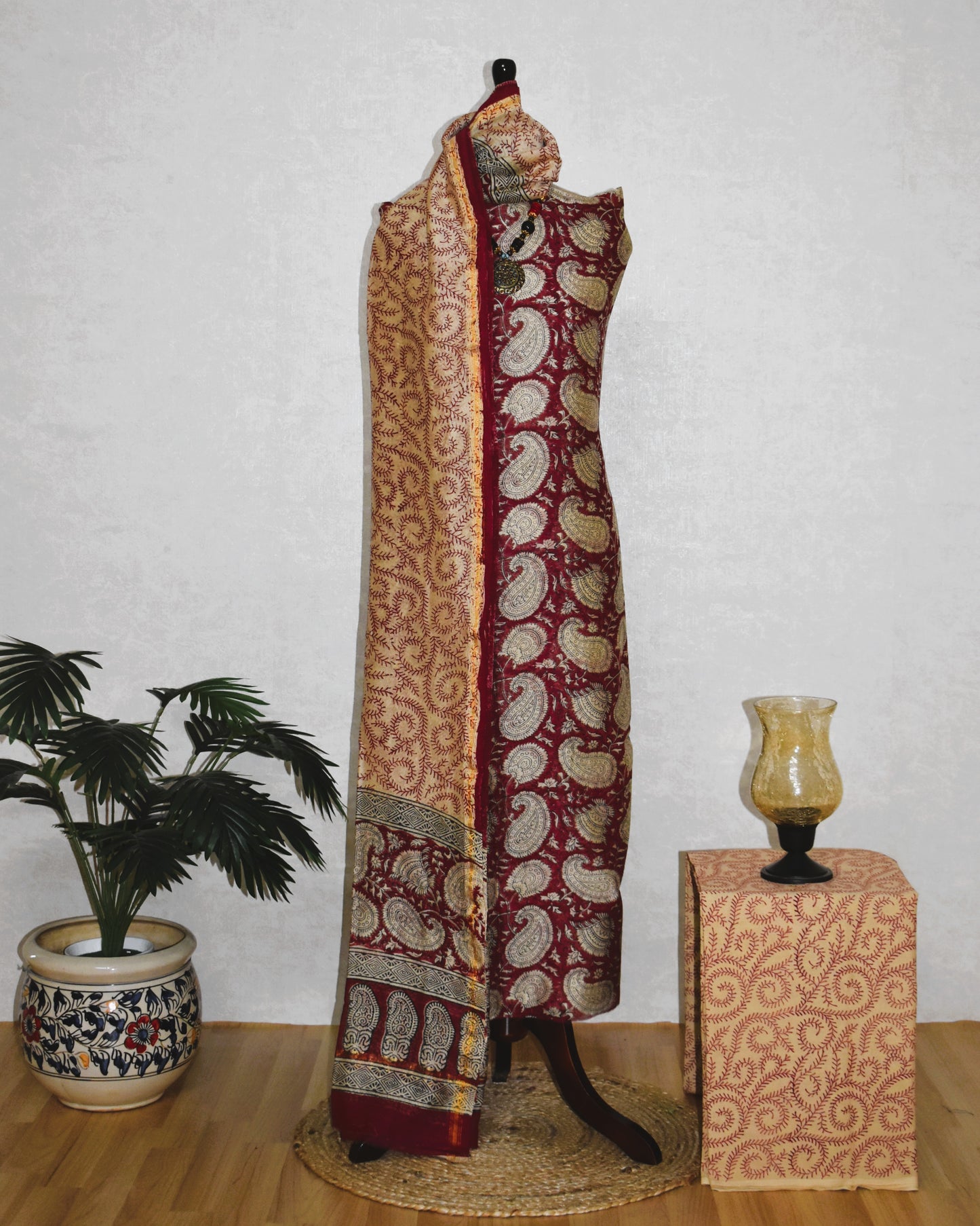 Timeless Chanderi Silk Suit with All-over Paisley Sanganeri Print