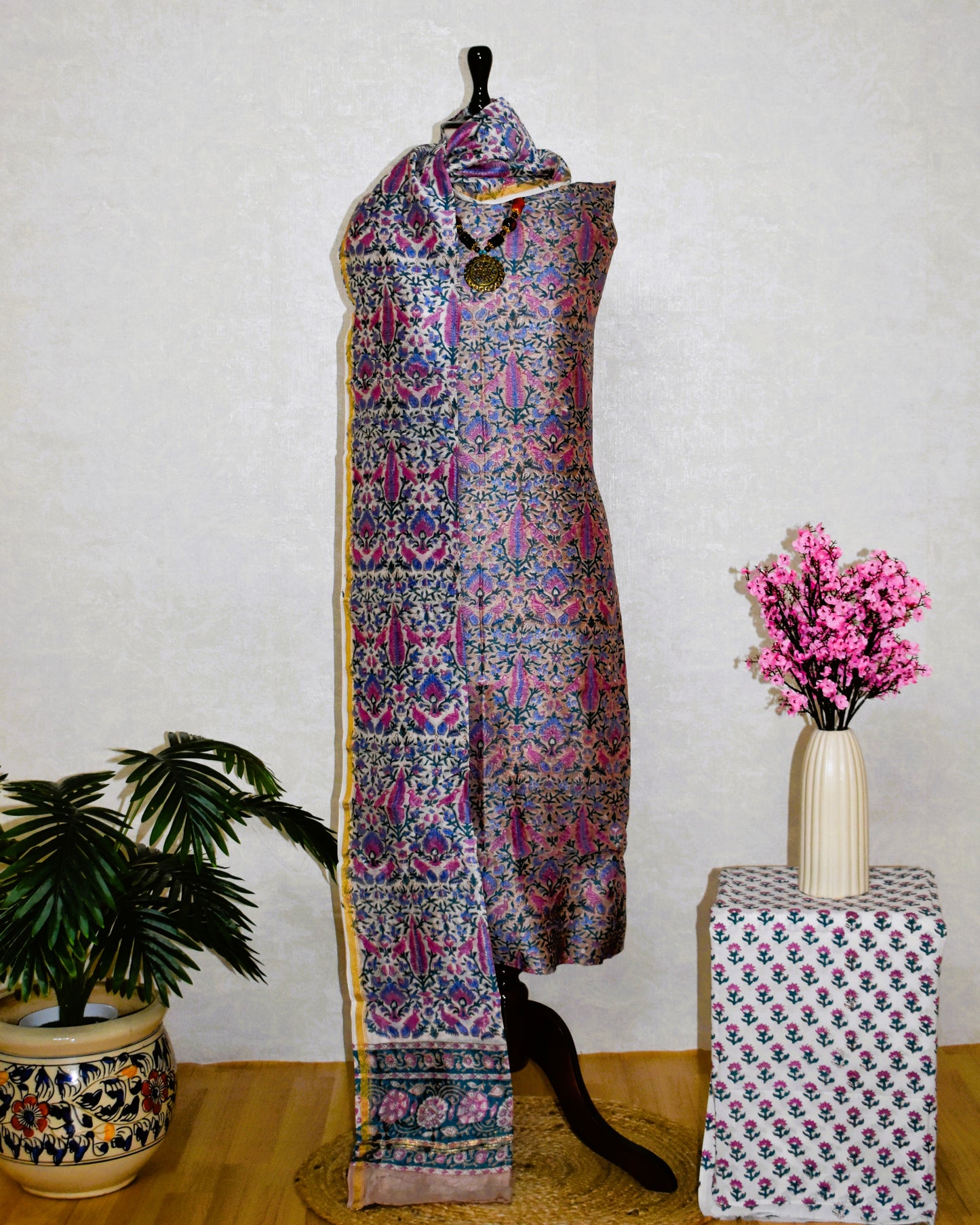 Timeless Chanderi Silk Suit with Sanganeri Print