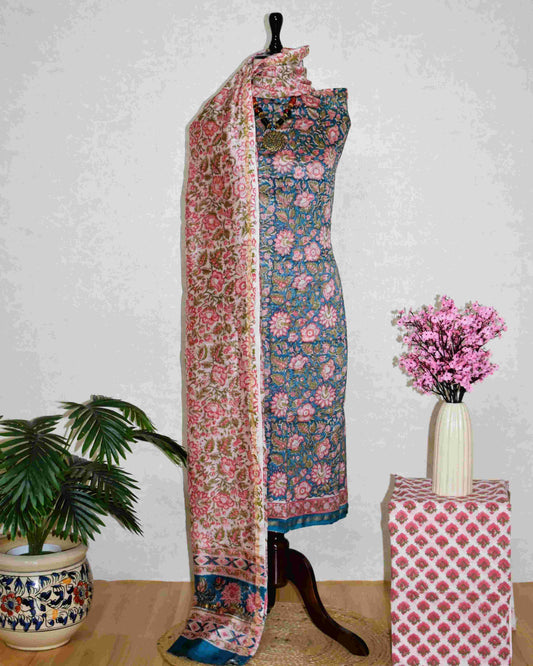 Timeless Chanderi Silk Suit with Sanganeri Print