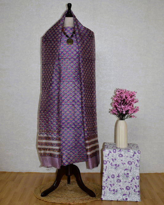 Timeless Purple Chanderi Silk Suit with All-over floral Buti Sanganeri Print