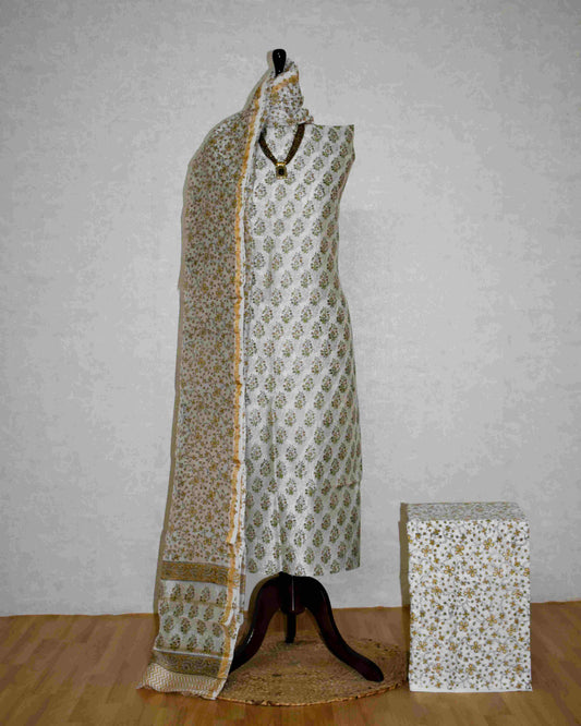 Ivory Floral Buti Printed Chanderi Silk Suit