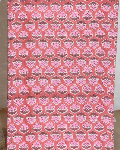 Blush Pink Floral Hand Block Printed Cotton Suit with Kota Doria Lehriya Dupatta