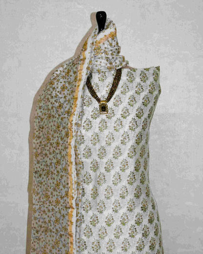 Ivory Floral Buti Printed Chanderi Silk Suit