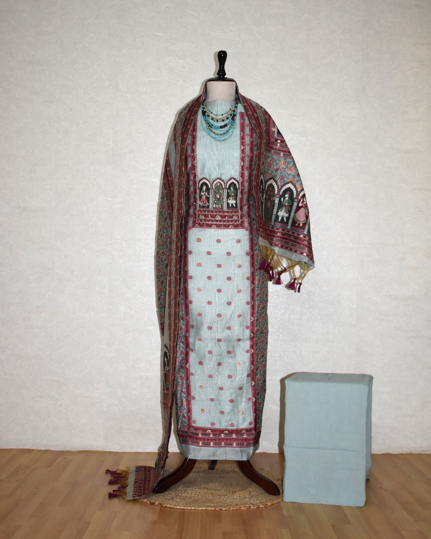 Premium Soft Pastel Blue Jaamdani Styled with Heritage Inspired Arch Motifs