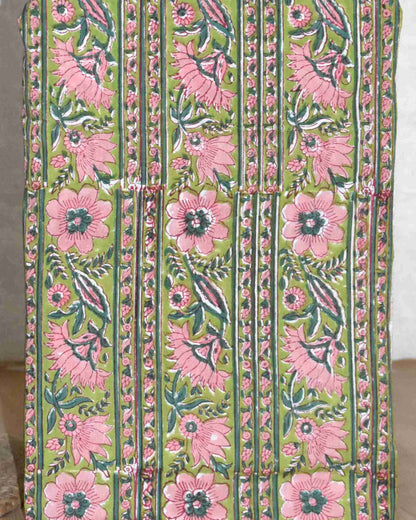 Floral Intricate Jaal Hand Block Printed Cotton Suit with Malmal Dupatta