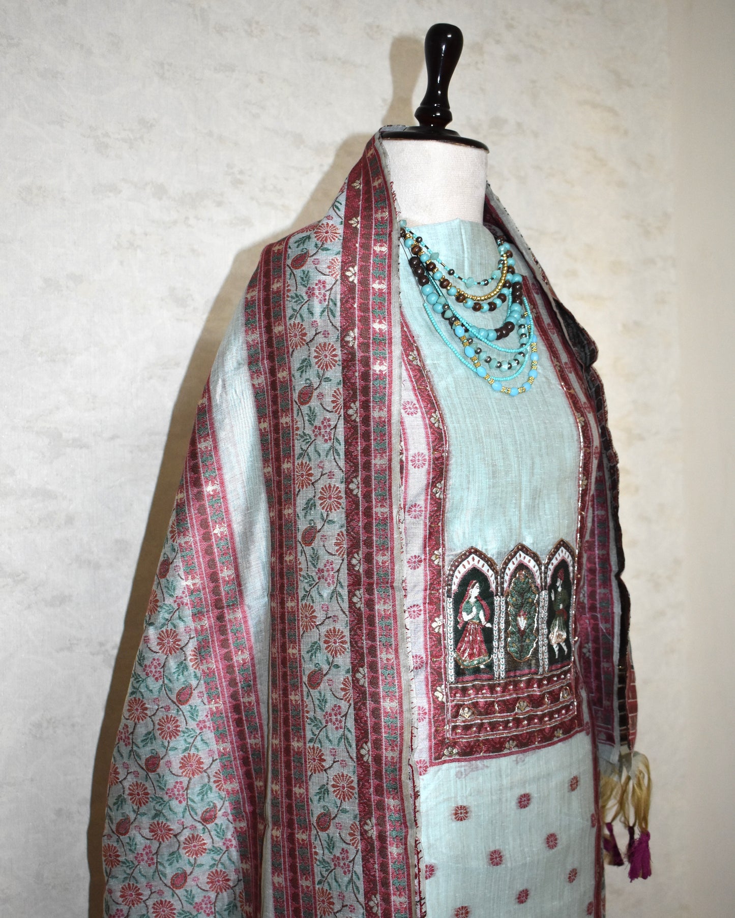 Premium Soft Pastel Blue Jaamdani Styled with Heritage Inspired Arch Motifs