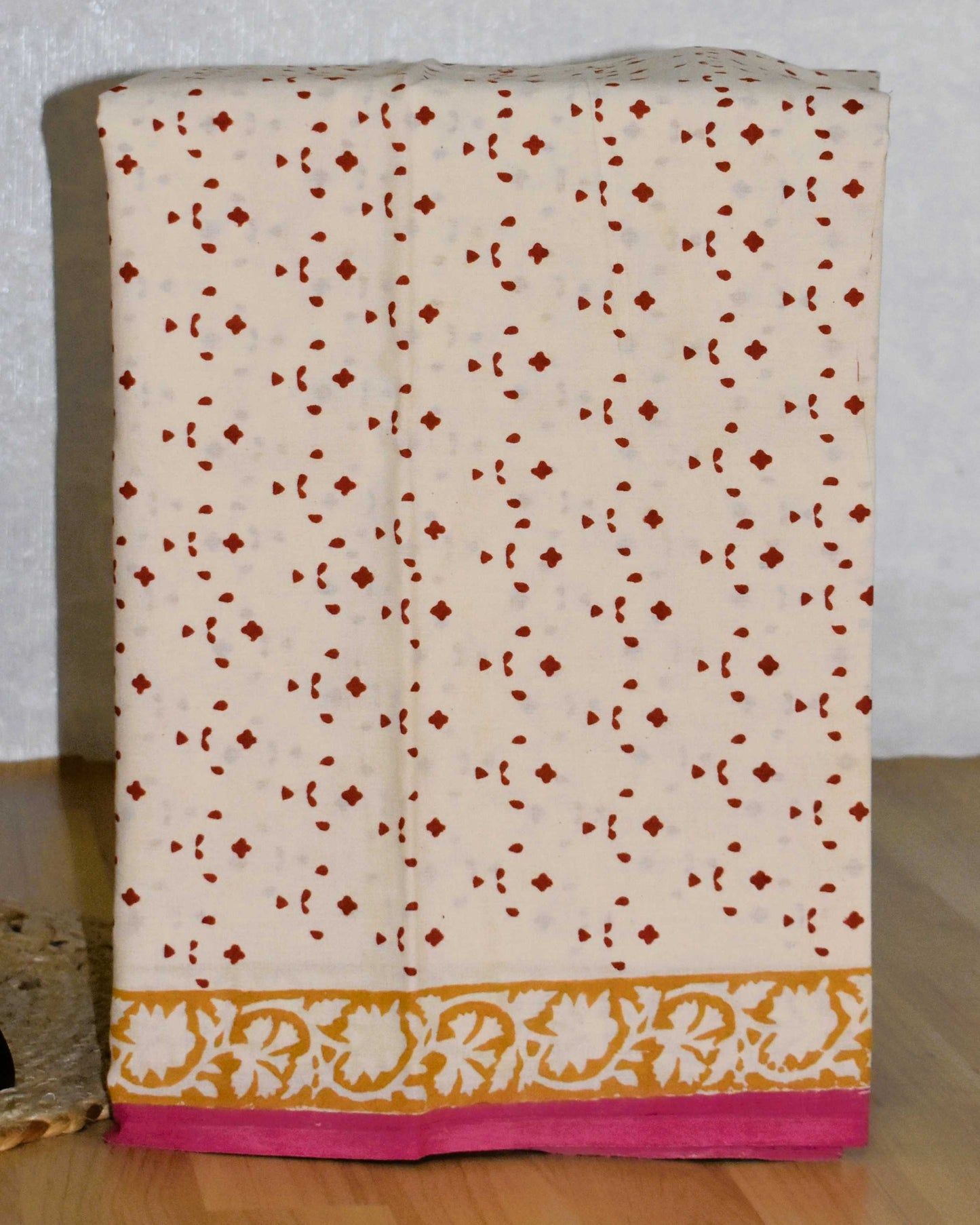 Bagru Matt Pink Paisley Printed Maheshwari Silk Suit Set