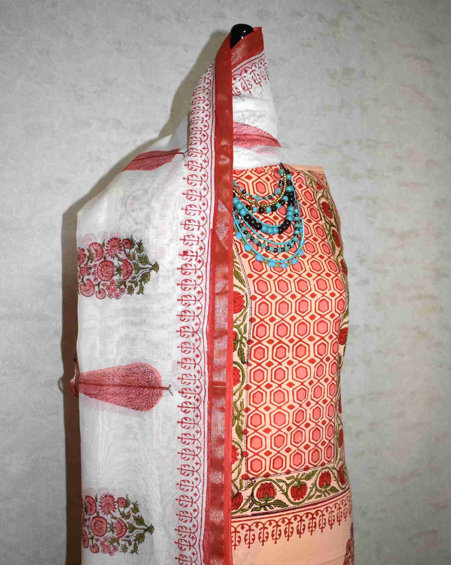 Hand Block Printed Premium Cotton Unstitched Suit with Chanderi Silk Dupatta - Curated Edit
