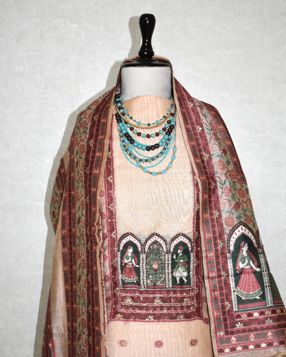 Premium Soft Pastel Peach Jaamdani Styled with Heritage Inspired Arch Motifs