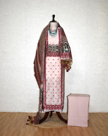 Premium Soft Blush Pink Jaamdani Styled with Heritage Inspired Arch Motifs