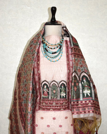 Premium Soft Blush Pink Jaamdani Styled with Heritage Inspired Arch Motifs