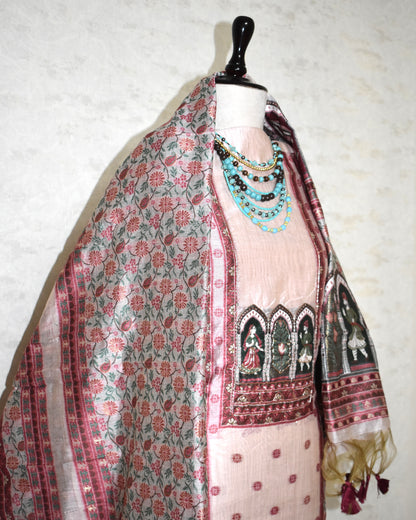 Premium Soft Blush Pink Jaamdani Styled with Heritage Inspired Arch Motifs