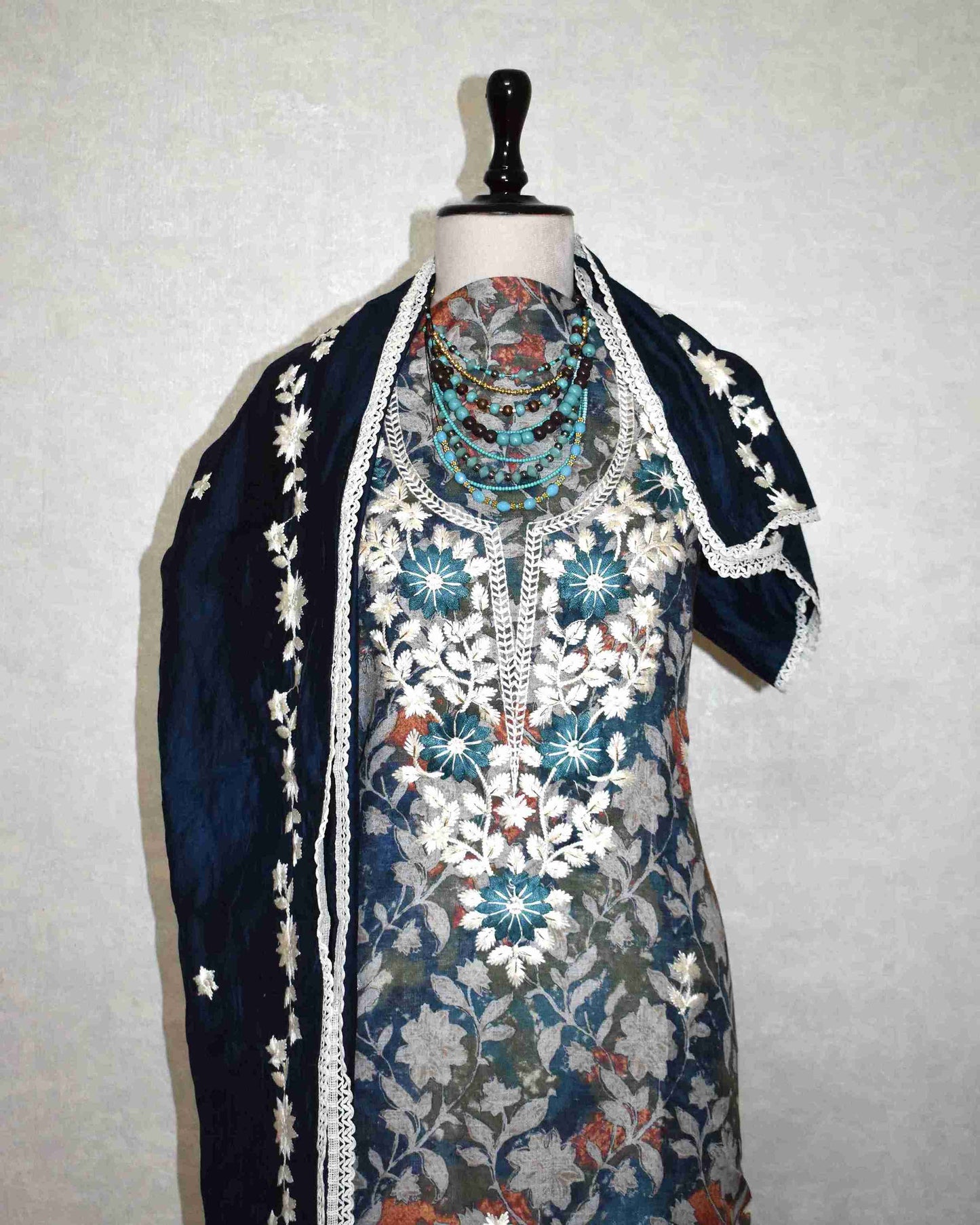 Floral Resham Thread Embroidery with Schiffli-Inspired Detailing