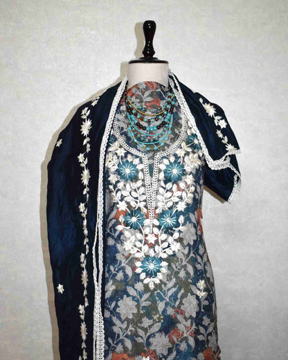 Floral Resham Thread Embroidery with Schiffli-Inspired Detailing