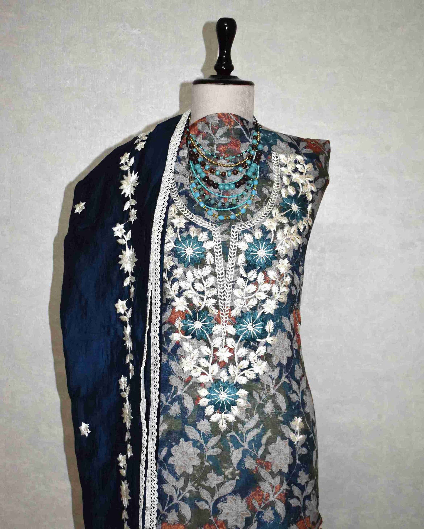 Floral Resham Thread Embroidery with Schiffli-Inspired Detailing