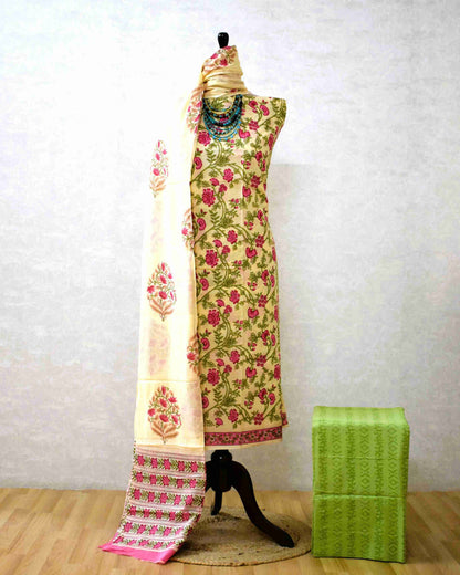 Jaipuri Printed Unstitched Cotton Suit Set with malmal dupatta