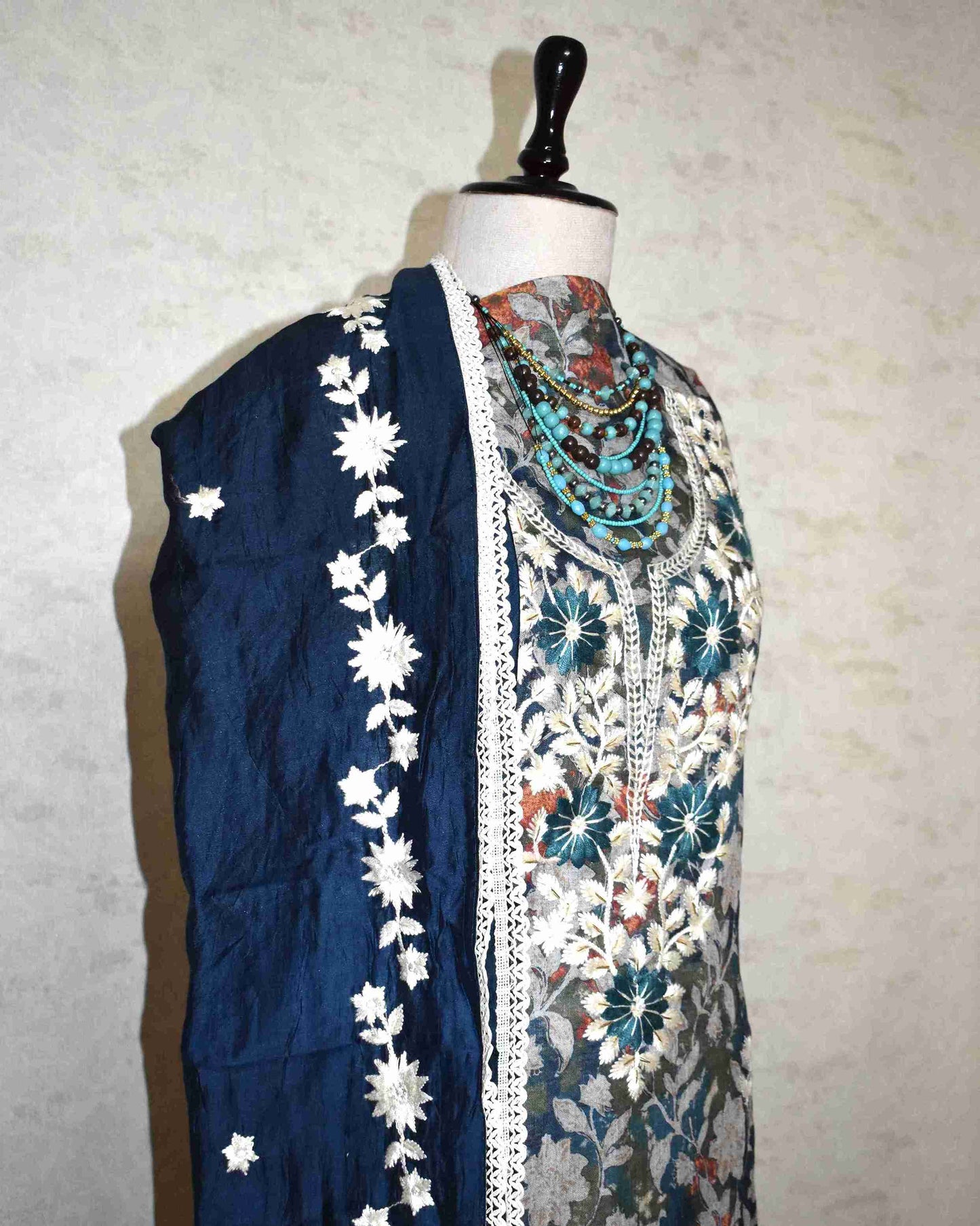 Floral Resham Thread Embroidery with Schiffli-Inspired Detailing