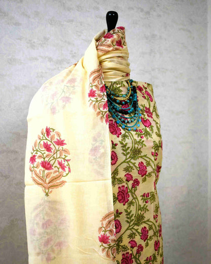 Jaipuri Printed Unstitched Cotton Suit Set with malmal dupatta