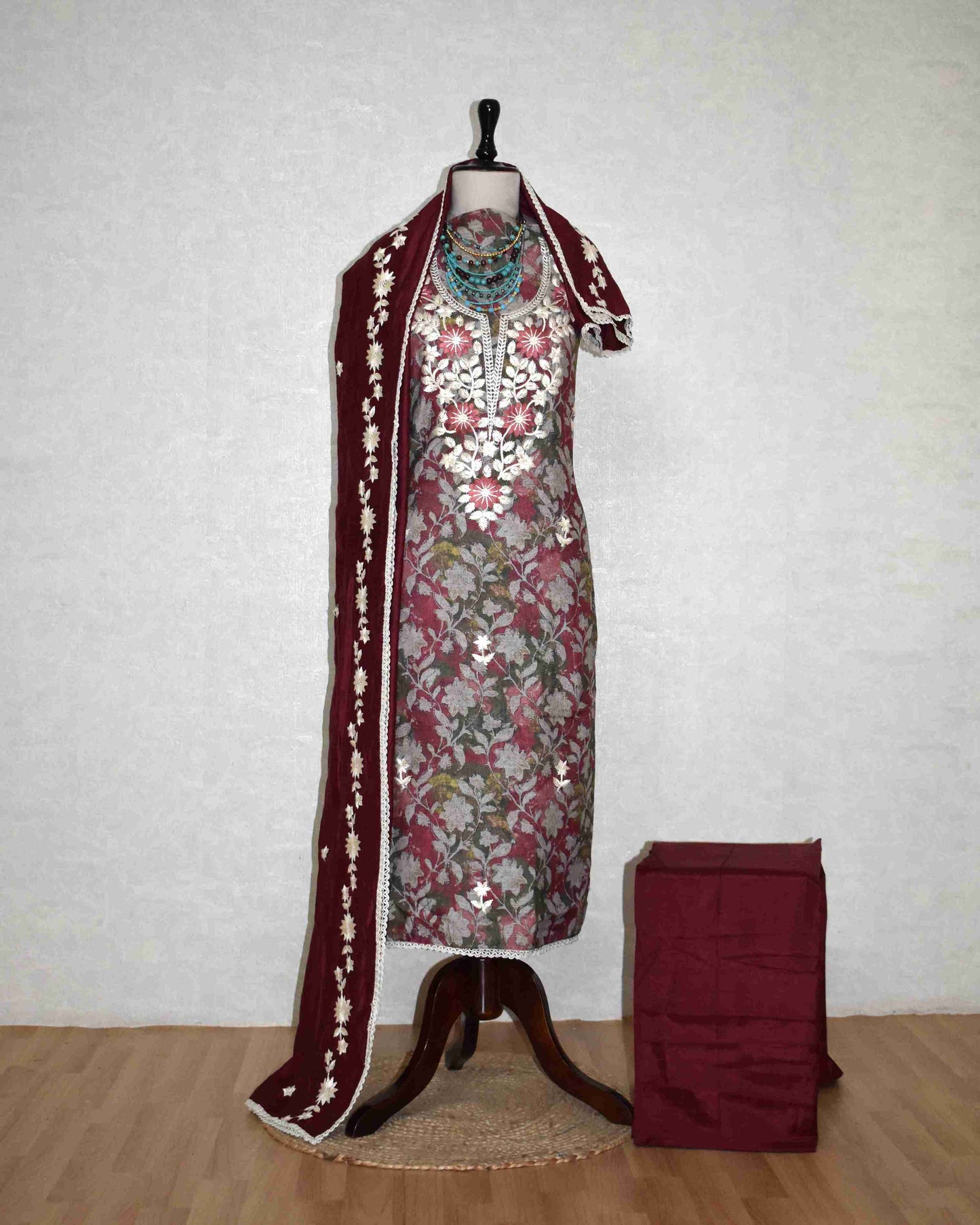 Floral Resham Thread Embroidery with Schiffli-Inspired Detailing