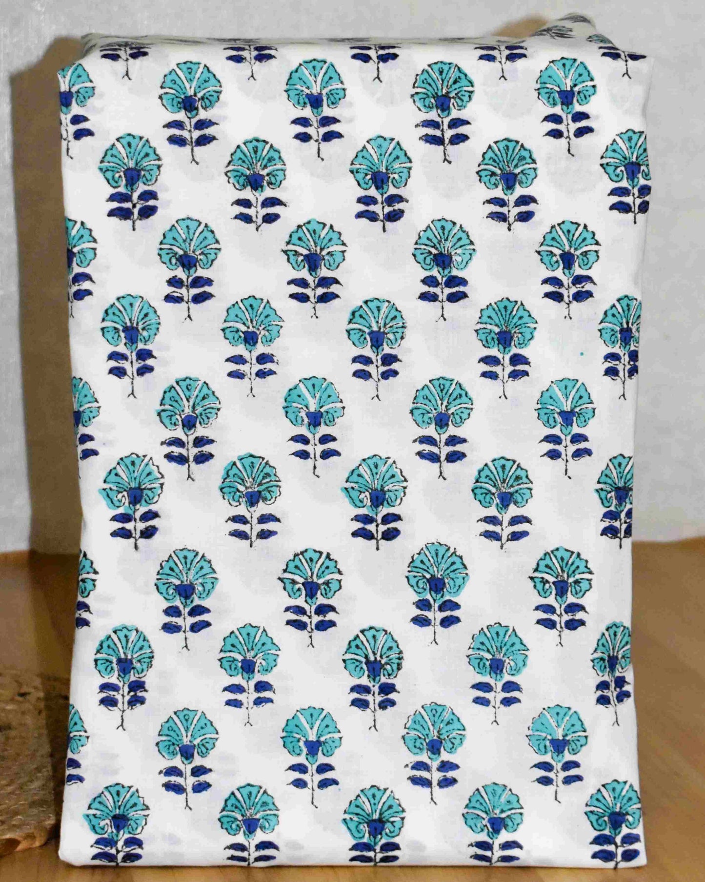 Hand Block Printed Premium Cotton Unstitched Suit with Blue Floral veils & Chanderi Silk Dupatta - Curated Edit