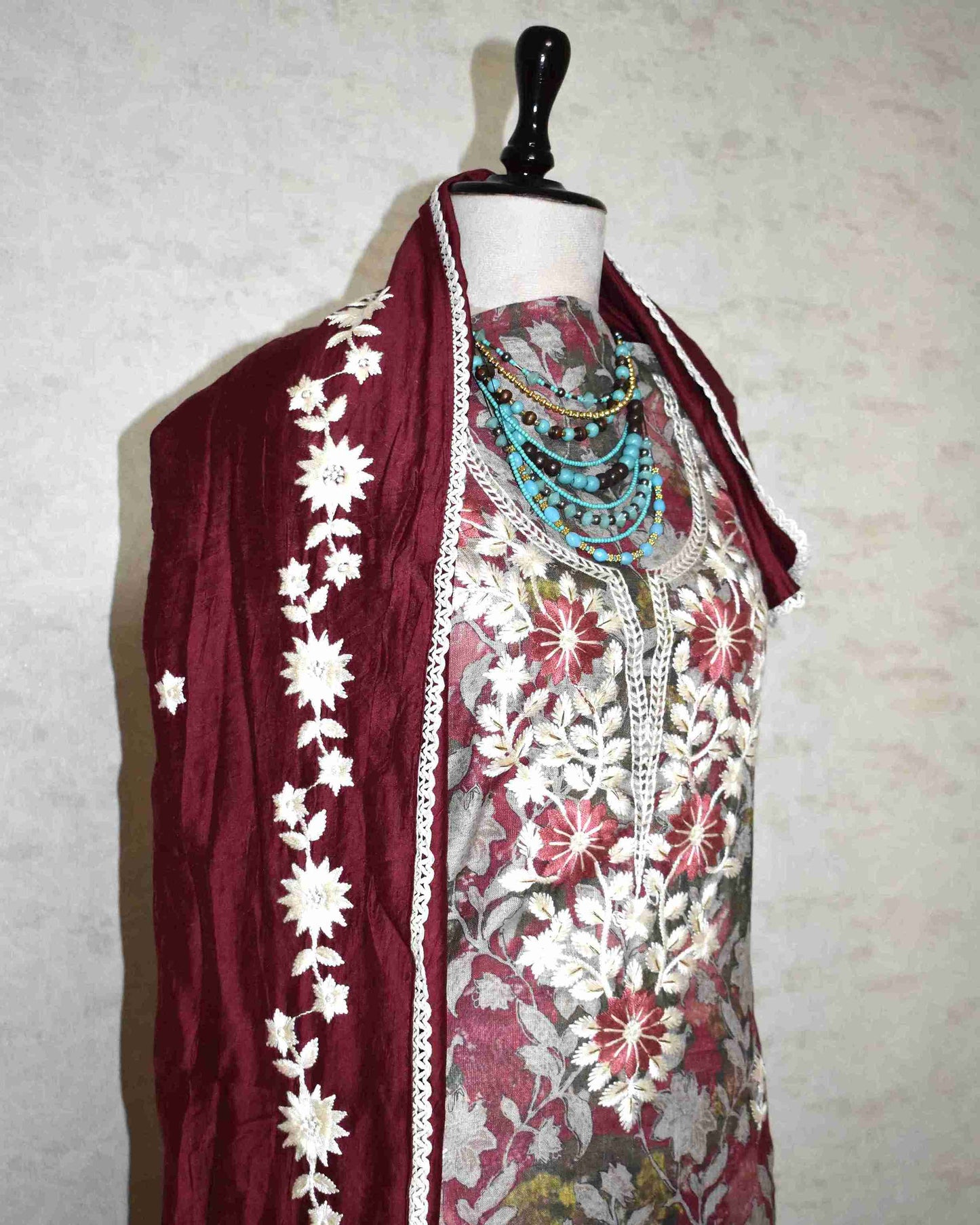 Floral Resham Thread Embroidery with Schiffli-Inspired Detailing