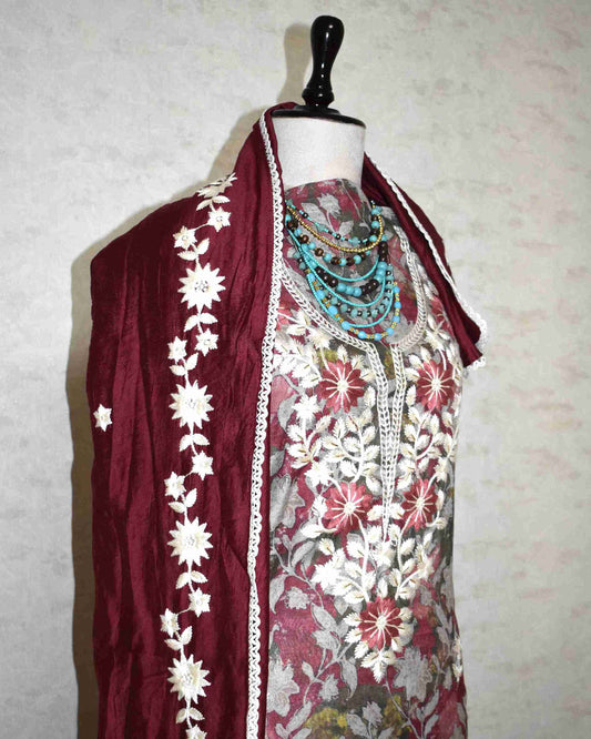 Floral Resham Thread Embroidery with Schiffli-Inspired Detailing