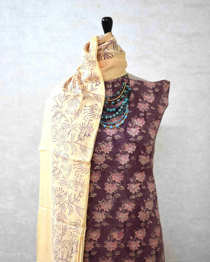 Jaipuri Printed Unstitched Cotton Suit Set with malmal dupatta
