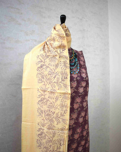 Jaipuri Printed Unstitched Cotton Suit Set with malmal dupatta