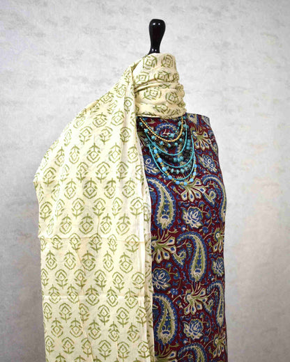 Jaipuri Printed Unstitched Cotton Suit Set with malmal dupatta