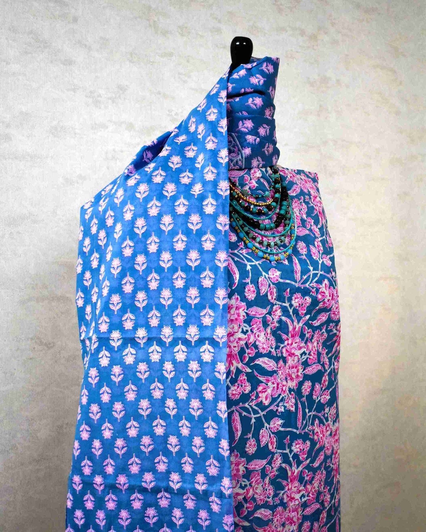 Jaipuri Printed Unstitched Cotton Suit Set with malmal dupatta