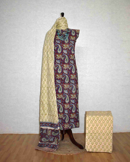 Jaipuri Printed Unstitched Cotton Suit Set with malmal dupatta